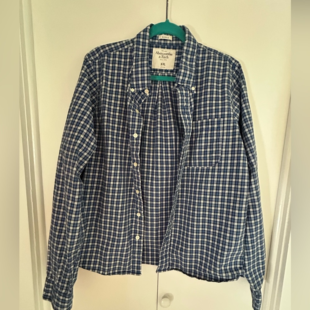 Abercrombie & Fitch -mens button down shirt - xxl- blue and white plaid